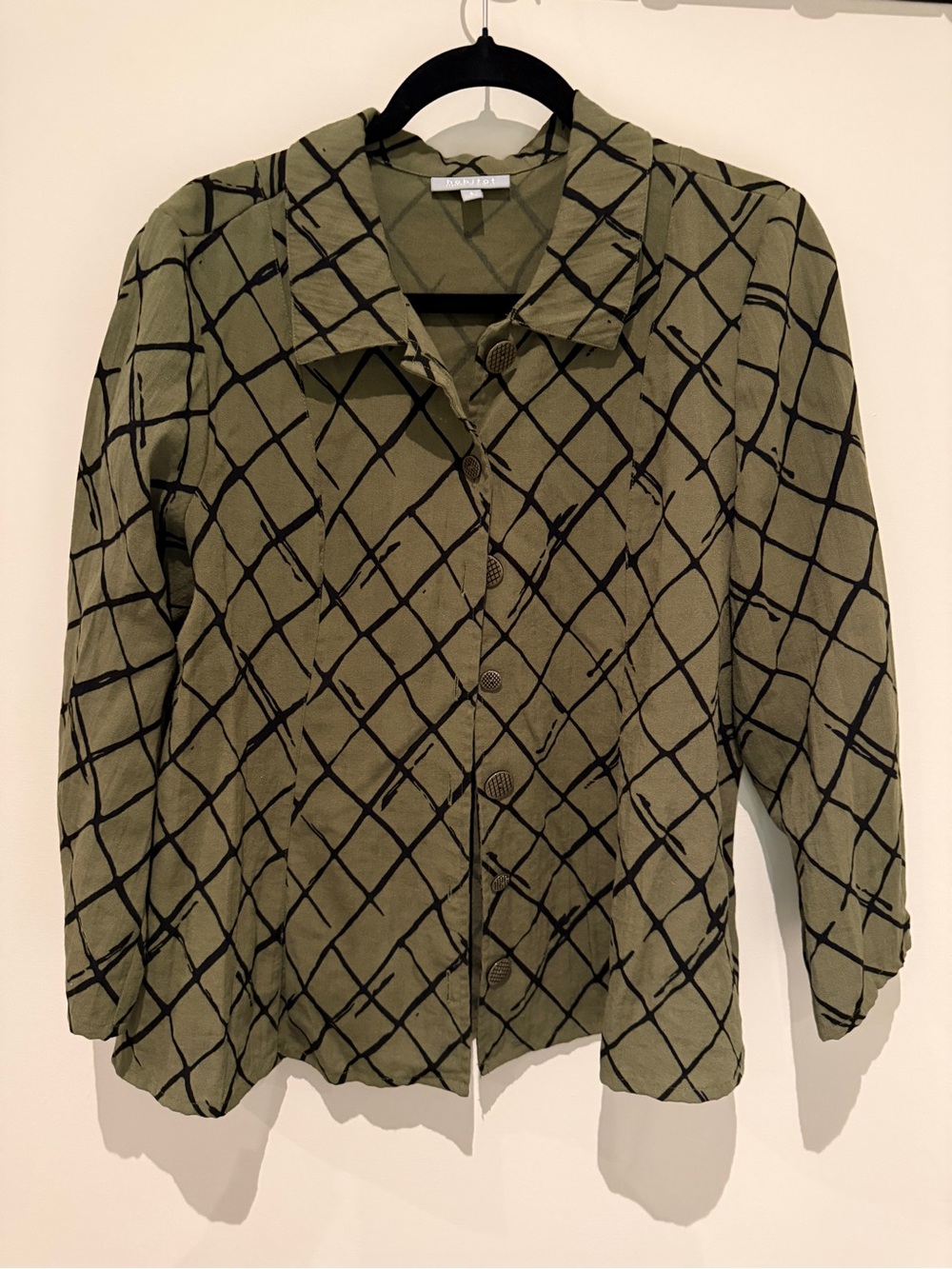 Habitat Olive Grid Print Crinkle Jacket Shirt Small